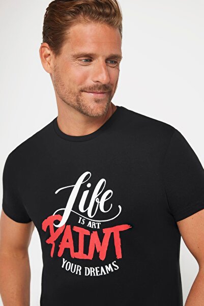 Tudors Ανδρικό μπλουζάκι με στάμπα σε μαύρο χρώμα - 100% βαμβάκι, λαιμόκοψη