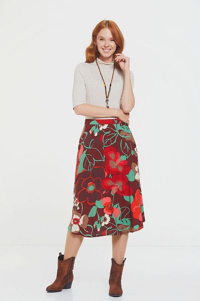 Clandestino Red Midi Bohemian Skirt