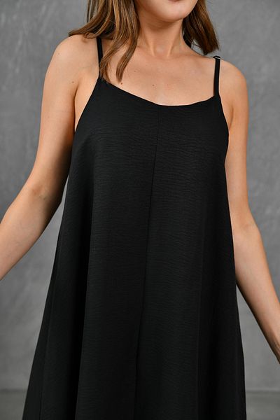 Secret Passion Lingerie Schwarzes Midi-Strandkleid mit U-Ausschnitt und verstellbaren Trägern – Aerobin-Stoff 3378