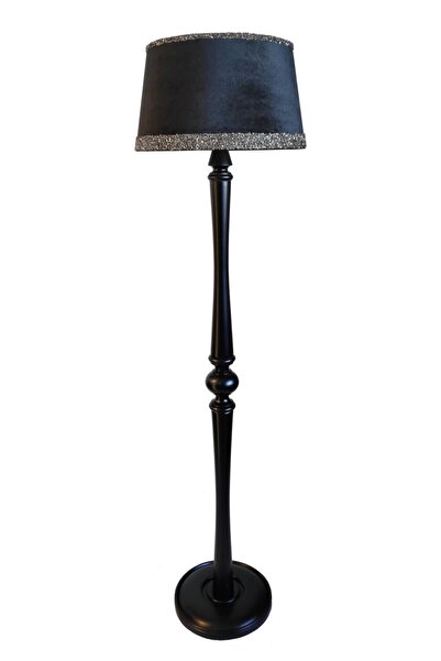 Lambada Torna Ayaklı,taş Aksesuarlı,el Yapımı Masif Lambader ( Siyah / Siyah)