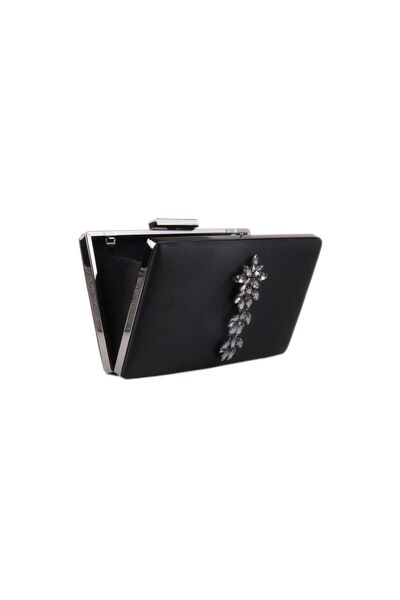 MidStore Culoare Neagră Cu Carcasă Argintie Geanta Rochie De Seara Satin Geanta De Seara Geanta De Logodna Geanta De Nunta
