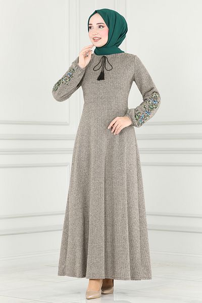 ModaMerve Mink Lace up Dress - Msl8008