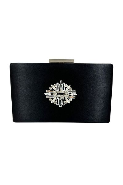 MidStore Culoare Neagră Satin Cu Carcasă Argintiu Piatră Argintie Geanta Rochie De Seara Geanta De Seara Portofoliu De Logodna Nunta