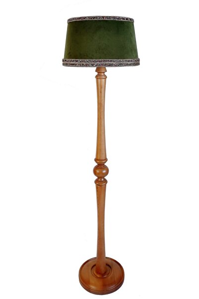 Lambada Torna Ayaklı,taş Aksesuarlı,el Yapımı Masif Lambader ( Yeşil / Açık Ceviz )