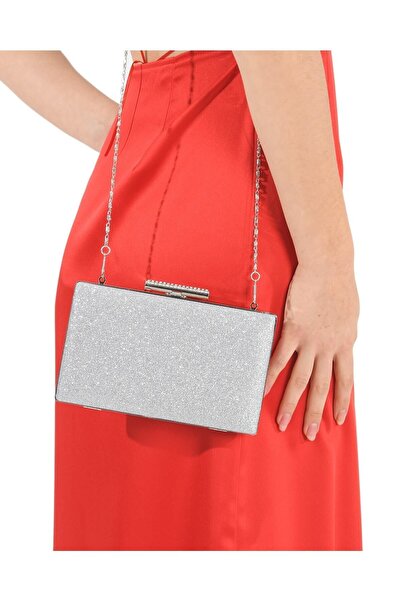 MidStore Geantă de seară argintie lame glittery, pentru ocazii precum nunți sau evenimente, codul la final dacă există.