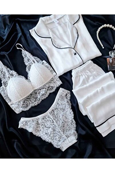 Çeyize dair herşey 4-предметний комплект весільного вбрання з екранового шовку - 6667