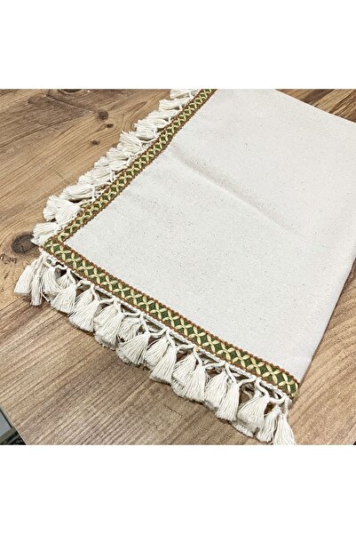 NDC HOME Special Design Raw Linen Cream Runner Table Cloth with Pompoms and Stripes