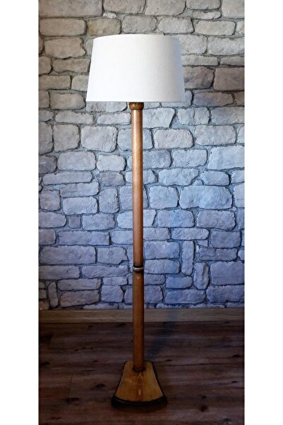 Lambada Masif Ahşap Tek Ayaklı Lambader ( Kemik/ Açık Ceviz)