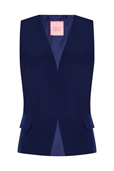 Whenever Company Lacivert İçi Astarlı Agraf Bağlamalı Krep Premium Yelek