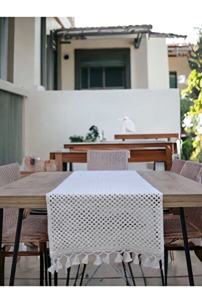 NDC HOME Special Design Cotton Knitted Lace Pompom Runner Table Cloth 45 X 150