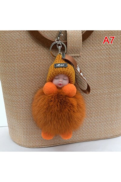 NB market سلسلة مفاتيح صغيرة للأطفال - 10 سم فروي منفوش خردل