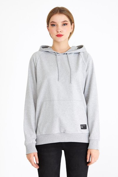 COMEOR Women's Gray Basic Hooded Regular Fit Comfortable Sweatshirt