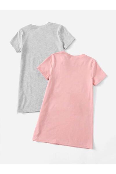 MORNİNG KİDS Pachet de 2 fete cu imprimeu pisică roz-gri tricou-rochie