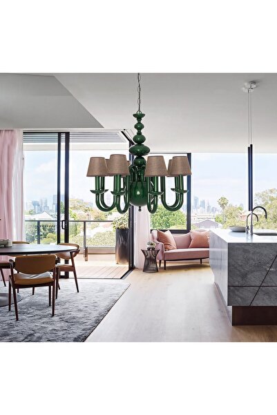 Umur Aydınlatma Roda 6'lı Yeşil Kahve Şapkalı Sarkıt Avize