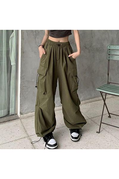 Touz Moda Παντελόνι Unisex Green Tactical Parachute Fabric Oversize με τσέπη Cargo