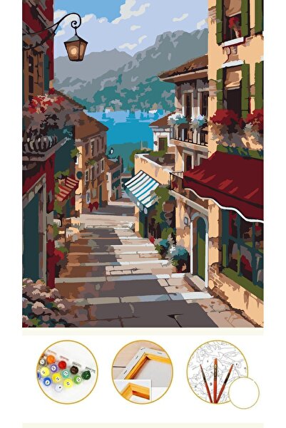 Puzzle Sayılarla Boyama Tuval Seti Fırça Boya Dahil (çıtalı)  -Deniz mANZARA