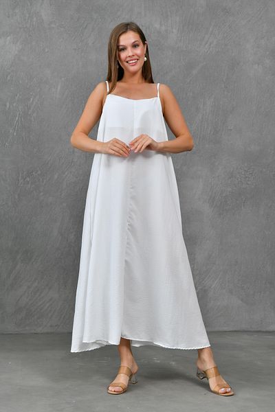 lovebox Weißer Aerobin-Stoff - Basic-Strandkleid mit breitem Kragen und verstellbaren Trägern 3378