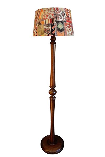 Lambada Torna Ayaklı El Yapımı Masif Lambader (kilim Desen-koyu Ceviz)