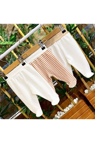 PATSAN Striped 3-Piece Velvet Booties Baby Pajama Bottom Set
