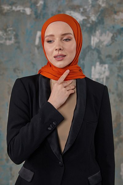 Differenza Şal din bumbac pieptănat de culoare cărămidă