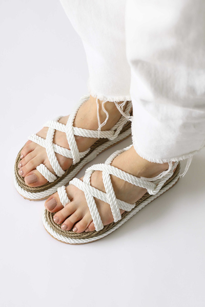 Limoya Spresa White Thick Sole Rope Women's Sandals Opportunity Product