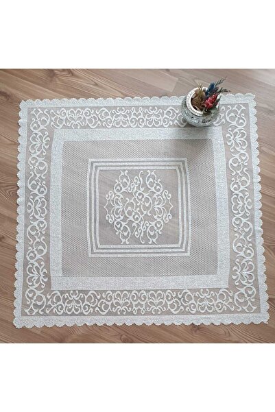 WENESSİ غطاء فيسكوس محبوك بنمط عثماني - كريمي