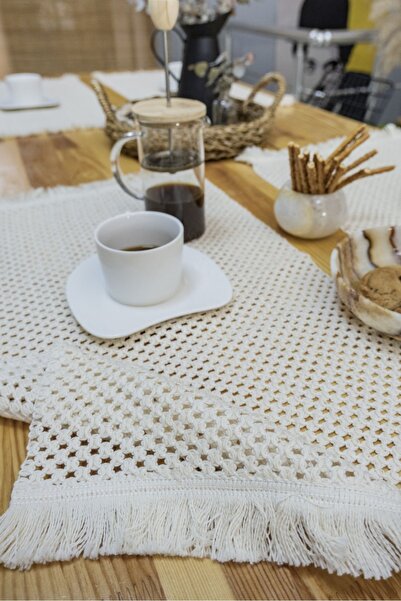 NDC HOME 4-Piece Placemat Raw Cotton Knitted Lace with Tassels (35x50)