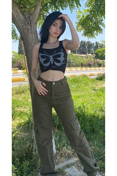 Touz Moda Y2K Green Cargo Pants - Relaxed Fit