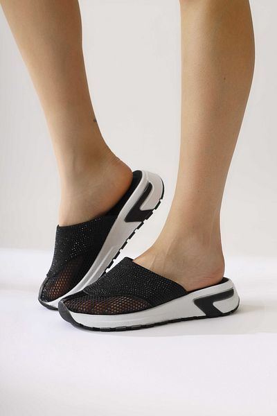 Limoya Дамски чехли Suma Black Mesh Detailed Stoned