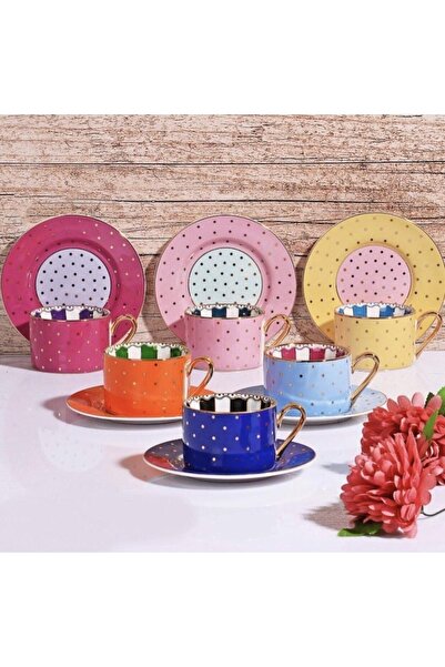 Rossel Premium مجموعة من 6 فناجين قهوة إيليت بولكا دوت Fnc-07