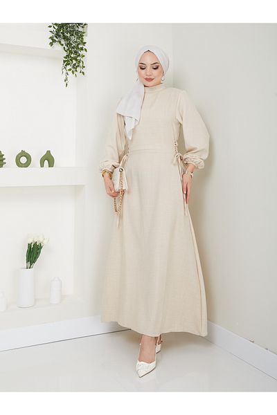 VOLT CLOTHİNG Hijab-Kleid – Damen, detailliertes String-Design mit Raffung