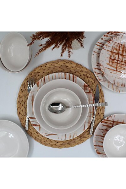 Arna Porselen Ekose 24 Parça 6 Kişilk Karamel Yemek Takımı Düz