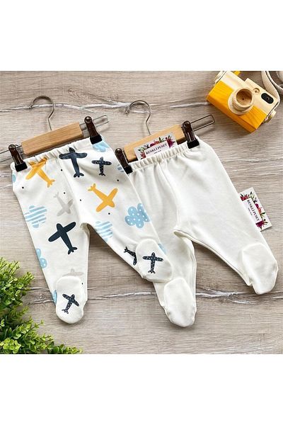 Renkli Puset Organic Cotton Combed 2-Piece Baby Pajama Bottom Set Airplane