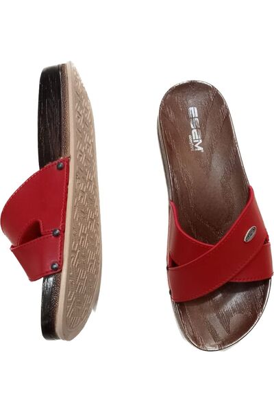 Esem Червени дамски пантофки с кръстосани ремъци и удобни подметки