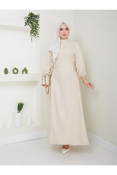 VOLT CLOTHİNG Hijab-Kleid – Damen, detailliertes String-Design mit Raffung