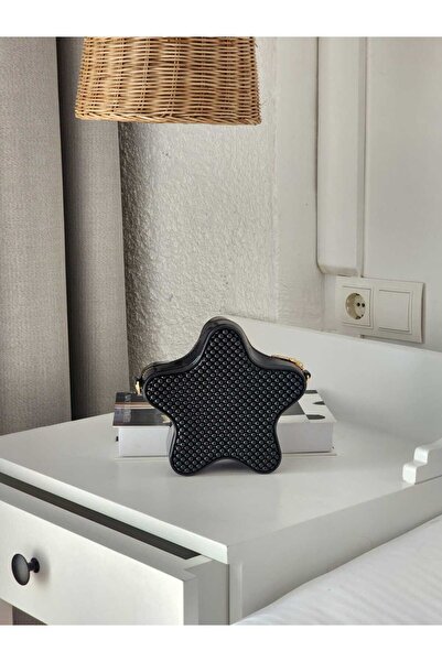 Moom Bag Kadın Siyah Silikon Yıldız Formlu Zincir Detaylı Çapraz Çanta