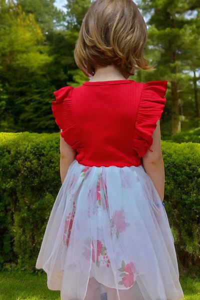 dinamik çocuk Floral Patterned Baby Girl Dress with Bow Sleeveless Tutu Skirt - Princess Birthday