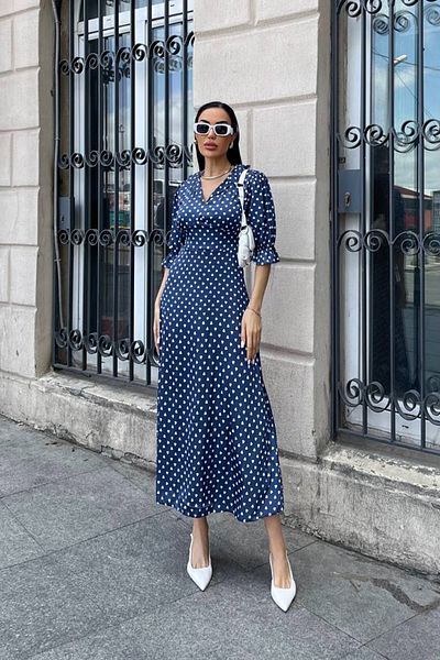 Ortaya Çık Σατέν Φαρδύ Φόρεμα - Navy Blue Sweetheart