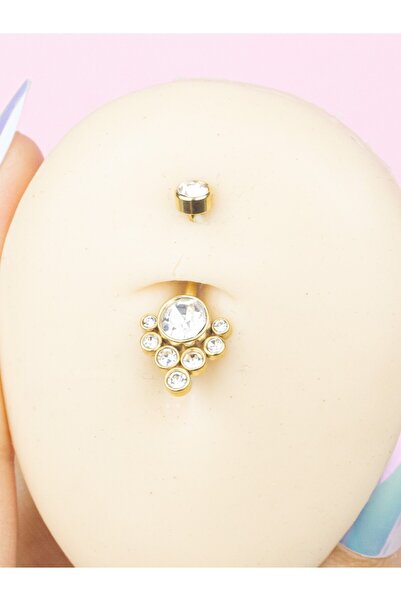 MORNEVA Çoklu Taşlı Damla Çelik Belly Göbek Piercingi
