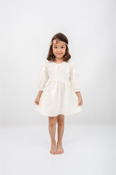 Fecom Studio فستان إينو كتان أبيض للفتيات