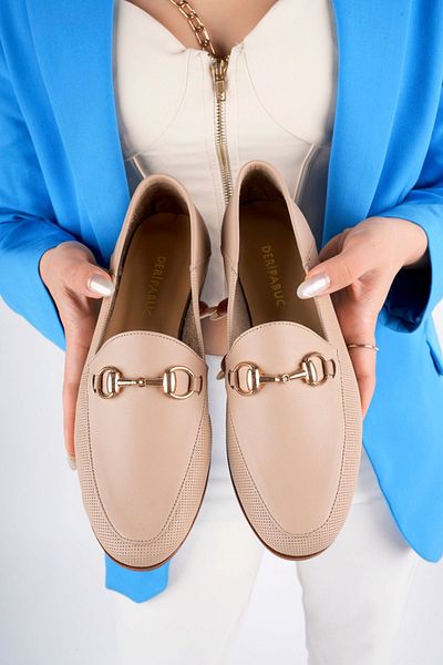 Deripabuc Genuine Leather Beige Print Women's Casual Shoes Pcc-f03