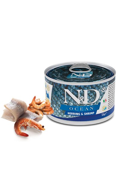 N&D Ocean Ringa Balıklı Karidesli Küçük Irk Tahılsız Yetişkin Köpek Konservesi 6 Adet 140 gr