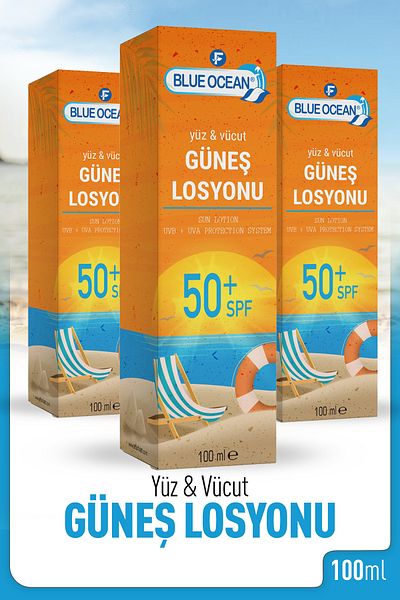 Blue Ocean 50 Factor Face and Body Sun Lotion 100 Ml - 3 Boxes