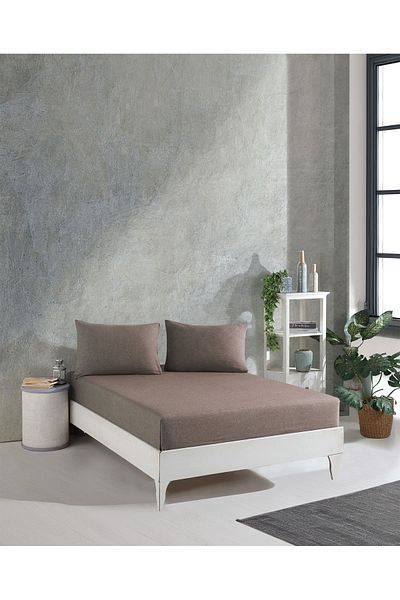 luxtex طقم ملاءة سرير بخيوط مزدوجة بلون سادة - 240 × 260 سم (يتضمن وسادتين)