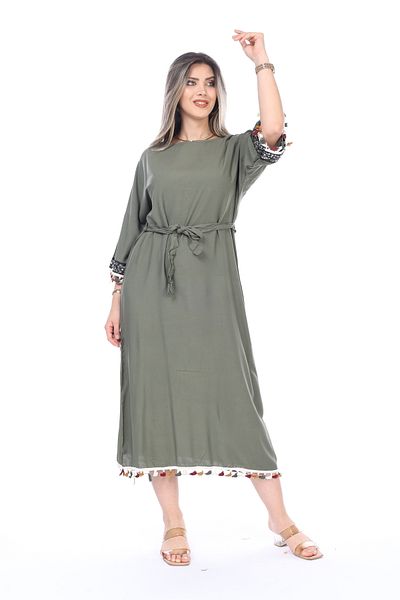 mervemoda Καλοκαιρινό μίντι γυναικείο φόρεμα - μανίκι τριών τετάρτων