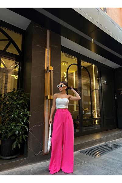 Mekafashion Keten İspanyol Pantolon 3013 FUŞYA