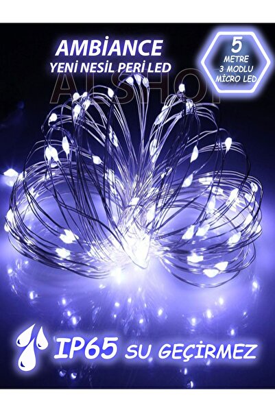 ALSHOP 3 Modlu Yeni Nesil 5 Metre 50 Ledli Beyaz Peri Led Işık