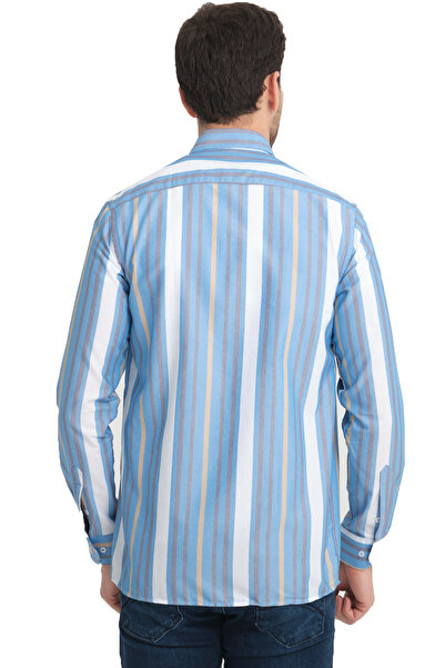 Varetta Чоловіча сорочка з широким кроєм, з ефектом льону, в синьо-бордових смужках