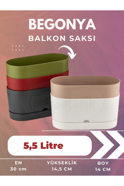 MF Botanik Begonya Pastel Balkon Saksı 5.5 Litre
