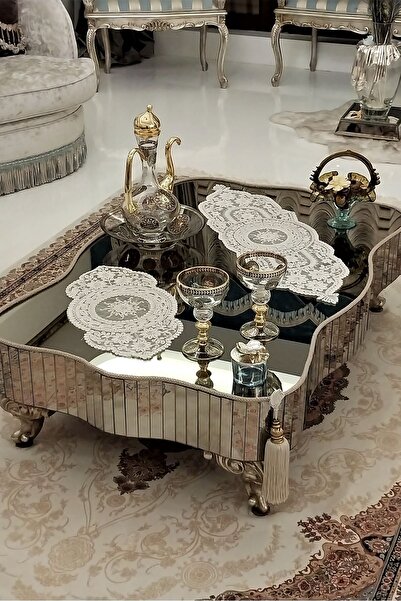 CAMİNHO DA LUA Versace 5 Parça Lüks Runner Salon Oda Sehpa Masa Örtü Takımı F...